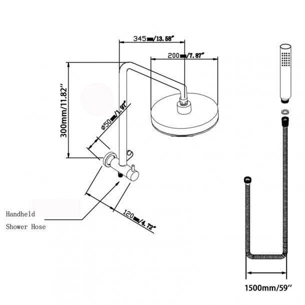 8'' 300mm Height Round Chrome Shower Station Top Water Inlet