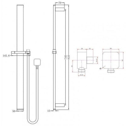 Square Brushed Yellow Gold Sliding Shower Rail without Handheld Shower(PVC Hose)