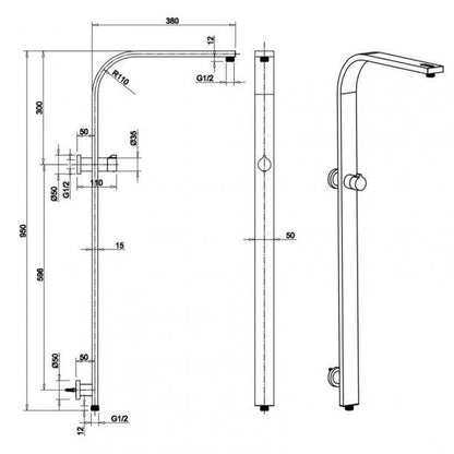 Chrome Square Shower Station without Shower Head and Handheld Shower(Wide Rail)