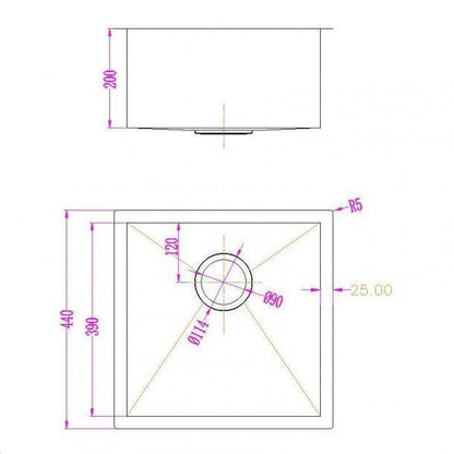 1.2mm Round Corner Stainless Steel Handmade Single Bowl TopFlushUndermount KitchenLaundry Sink 440*440*205mm