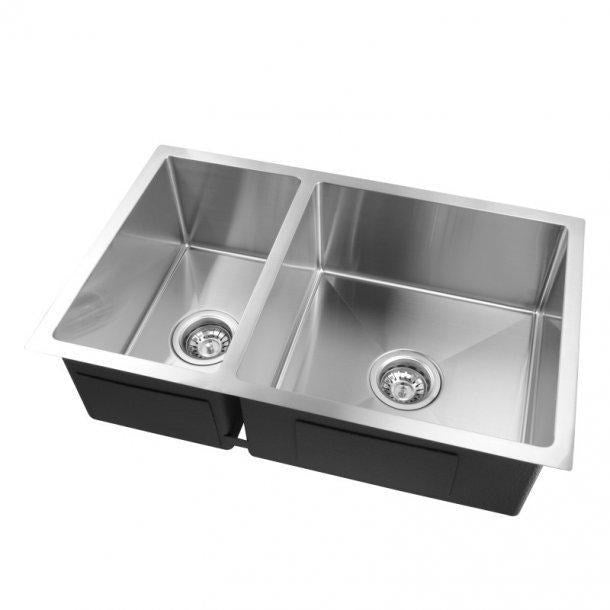 1.2mm Handmade Round Corners Double Bowls TopUndermountFlush Mount Kitchen Sink 715*450*200mm