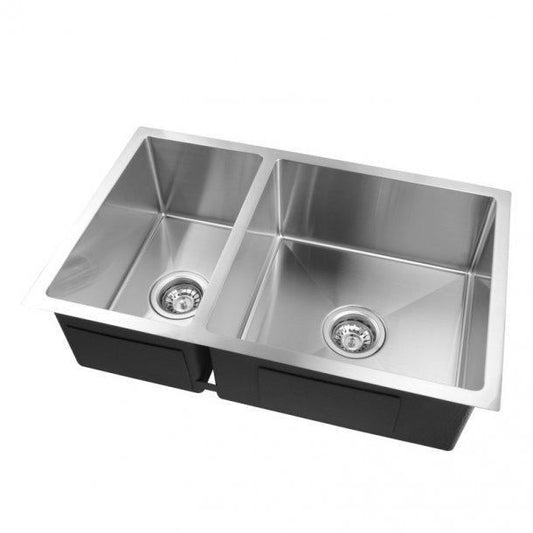 1.2mm Handmade Round Corners Double Bowls TopUndermountFlush Mount Kitchen Sink 715*450*200mm