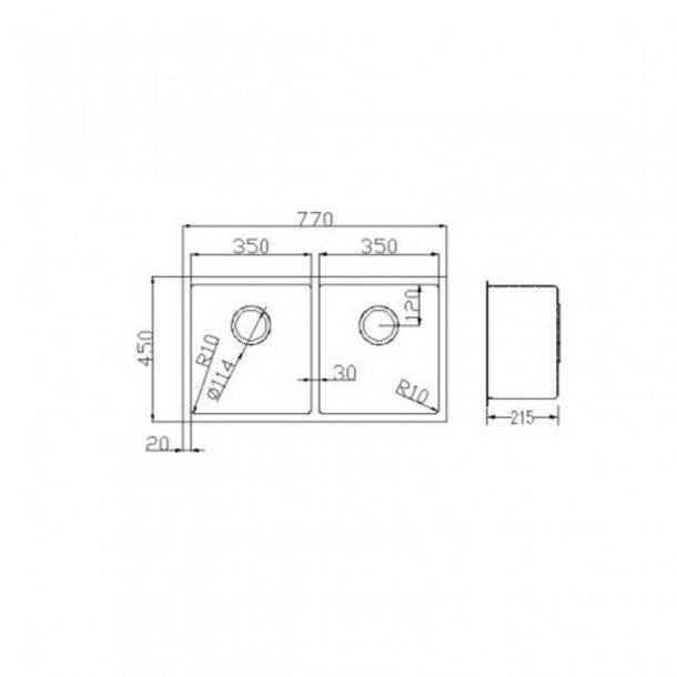 1.2mm Handmade Double Bowls TopUndermount KitchenLaundry Sink 770*450*215mm