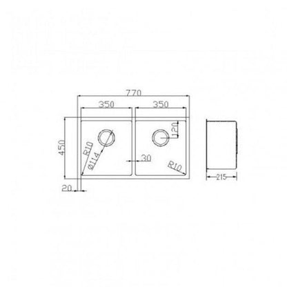 1.2mm Handmade Double Bowls TopUndermount KitchenLaundry Sink 770*450*215mm