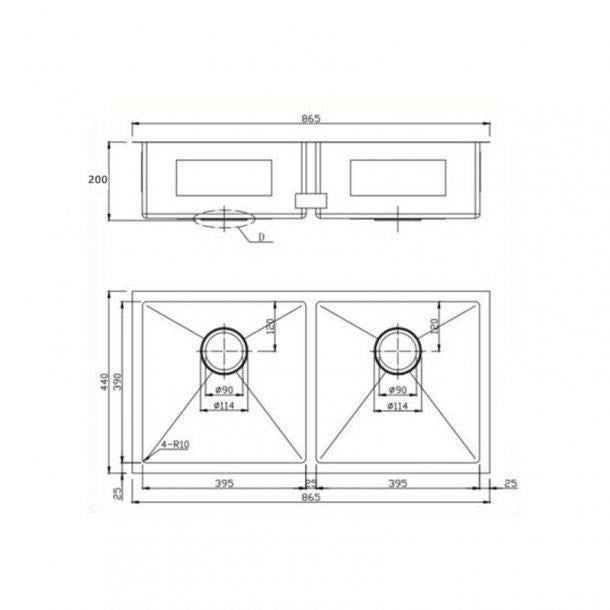 Kitchen/Laundary Stainless Steel Hand-made Double Bowl Kitchen Sink 900*450*250mm