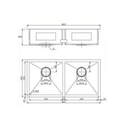 Kitchen/Laundary Stainless Steel Hand-made Double Bowl Kitchen Sink 900*450*250mm