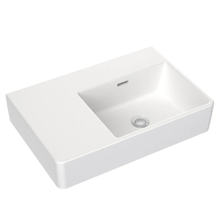 Caroma Square Wall Basin Left Hand Shelf 600mm (No Tap Hole) White