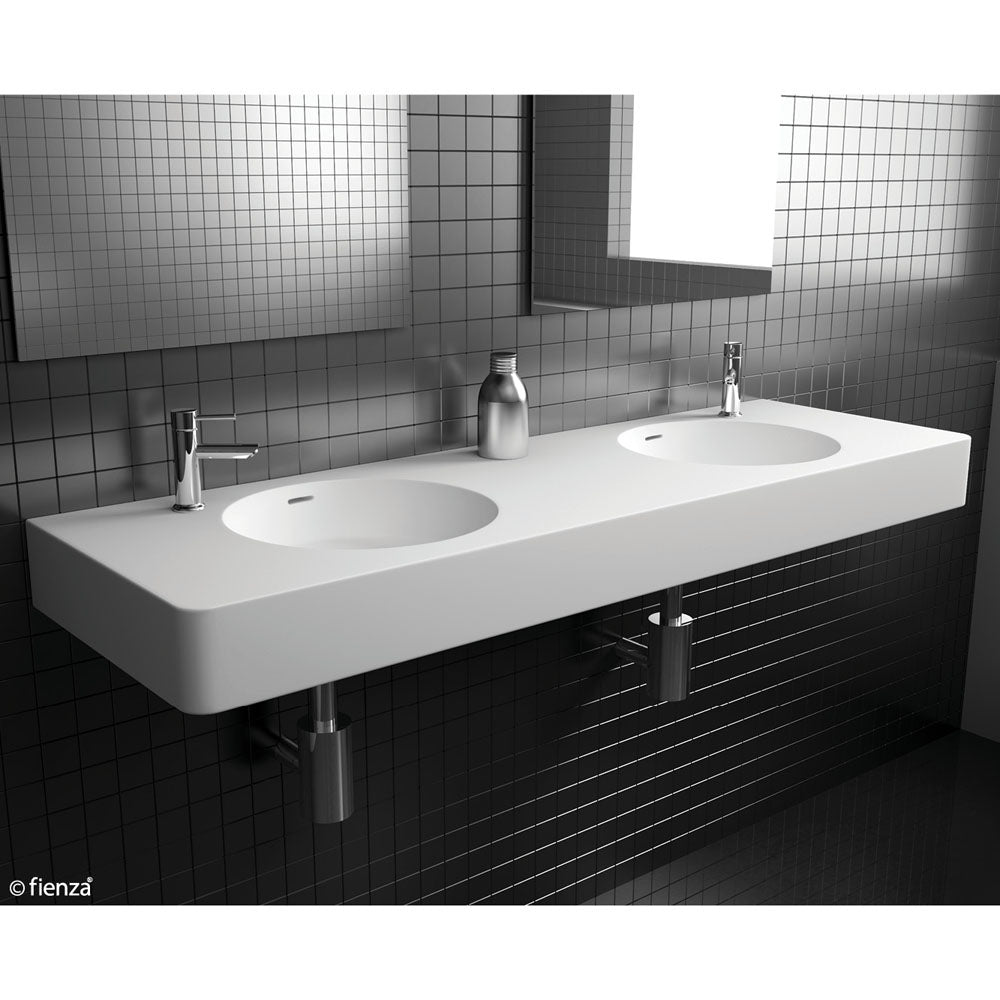 Encanto 1400 Cast Stone Wall Basin, Double Bowl, 2 Tap Holes