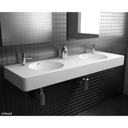 Encanto 1400 Cast Stone Wall Basin, Double Bowl, 2 Tap Holes