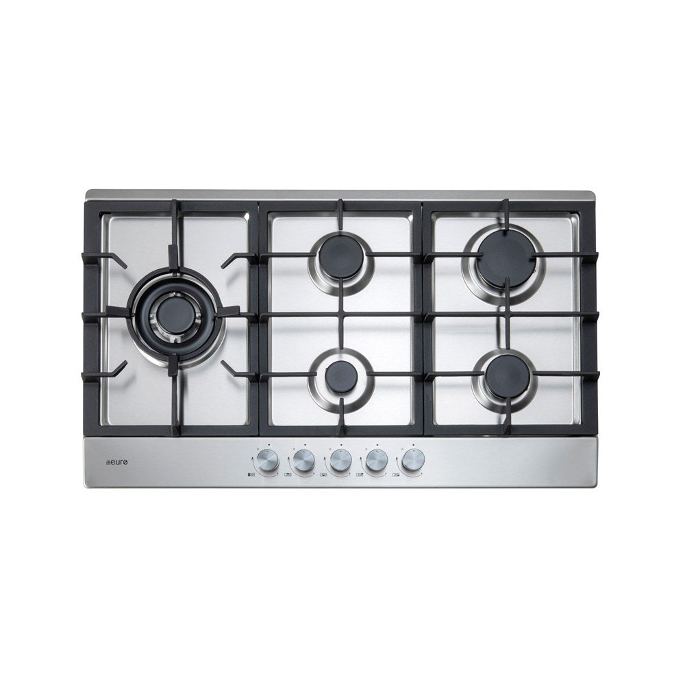 90cm 5 Burner Gas Cooktop + Left Hand Wok C.I.T Flame failure device