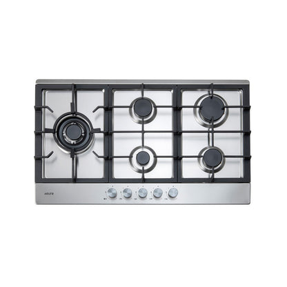 90cm 5 Burner Gas Cooktop + Left Hand Wok C.I.T Flame failure device