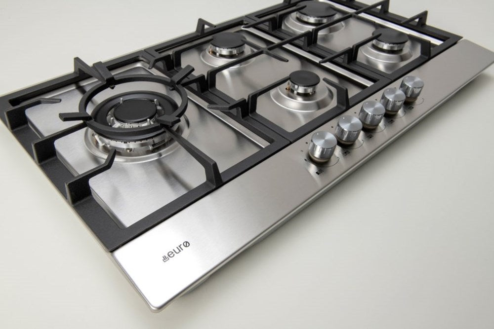 90cm 5 Burner Gas Cooktop + Left Hand Wok C.I.T Flame failure device