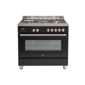 90cm Freestanding Cooker,8 function Electric Oven,5 Burner Gas cooktop WOK On Left,Large 109ltr gross capacity LED Clock bottom storage