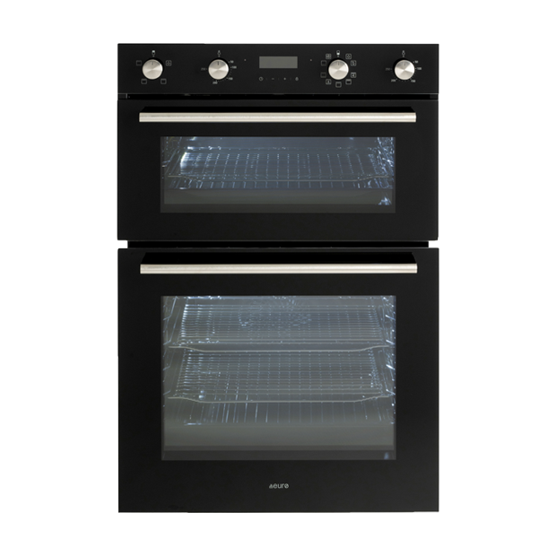 60cm/w x 88cm/h , Double Oven , Top Oven , 4 x function 38ltr Gross capacity ,  Bottom Oven,  9 x function 72tr Gross capacity Programmable Timer Touch Clock