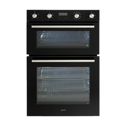 60cm/w x 88cm/h , Double Oven , Top Oven , 4 x function 38ltr Gross capacity ,  Bottom Oven,  9 x function 72tr Gross capacity Programmable Timer Touch Clock