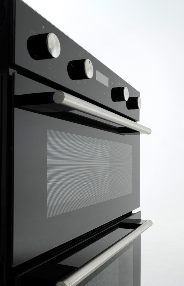 60cm/w x 88cm/h , Double Oven , Top Oven , 4 x function 38ltr Gross capacity ,  Bottom Oven,  9 x function 72tr Gross capacity Programmable Timer Touch Clock