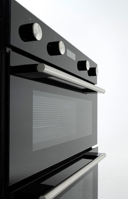 60cm/w x 88cm/h , Double Oven , Top Oven , 4 x function 38ltr Gross capacity ,  Bottom Oven,  9 x function 72tr Gross capacity Programmable Timer Touch Clock