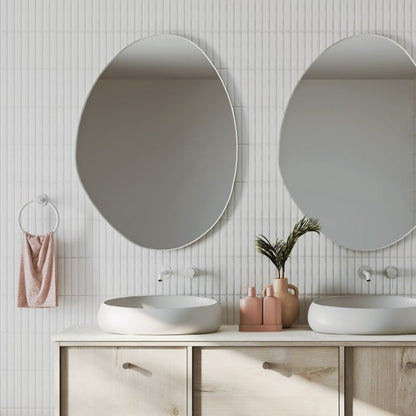 Pebble Matte White Asymmetrical Framed Mirror, 700 x 920mm
