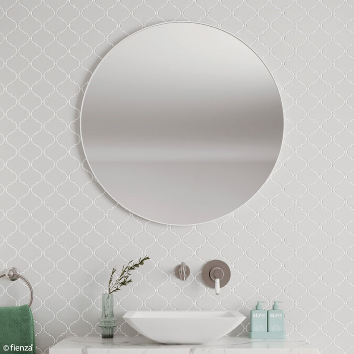 REBA Round Framed Mirror Matte White 800mm