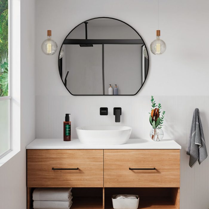 Sunrise Matte Black Round Framed Mirror