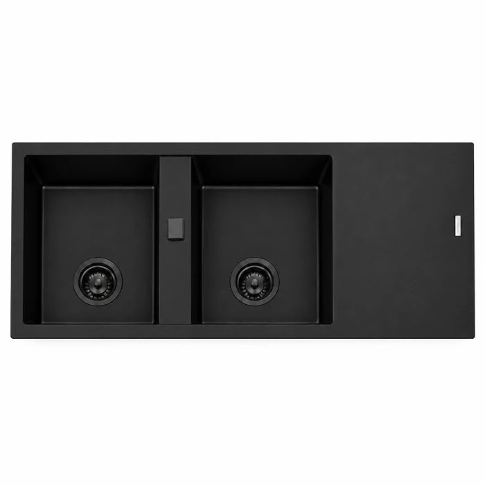 Black Granite Kitchen Sink with Side Drainer 1160 x 500 x 215mm