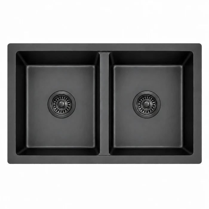 Black Granite Double Bowl Kitchen Sink 838 x 475 x 240mm