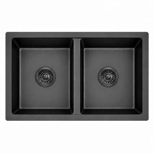 Black Granite Double Bowl Kitchen Sink 830 x 475 x 240mm