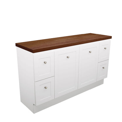 Newport Door & Drawer 1500 Double Bowl Floor Standing Vanity, Hardwood Top