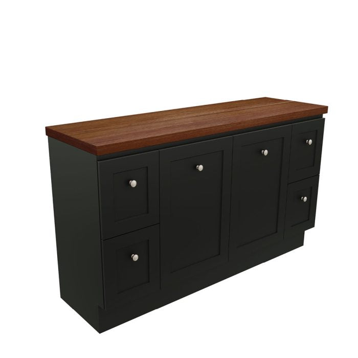 Newport Door & Drawer 1500 Double Bowl Floor Standing Vanity, Hardwood Top