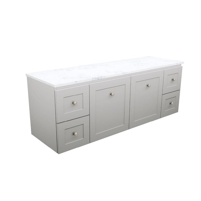 Newport Door & Drawer 1500 Double Bowl Wall-Hung Vanity, Stone Top