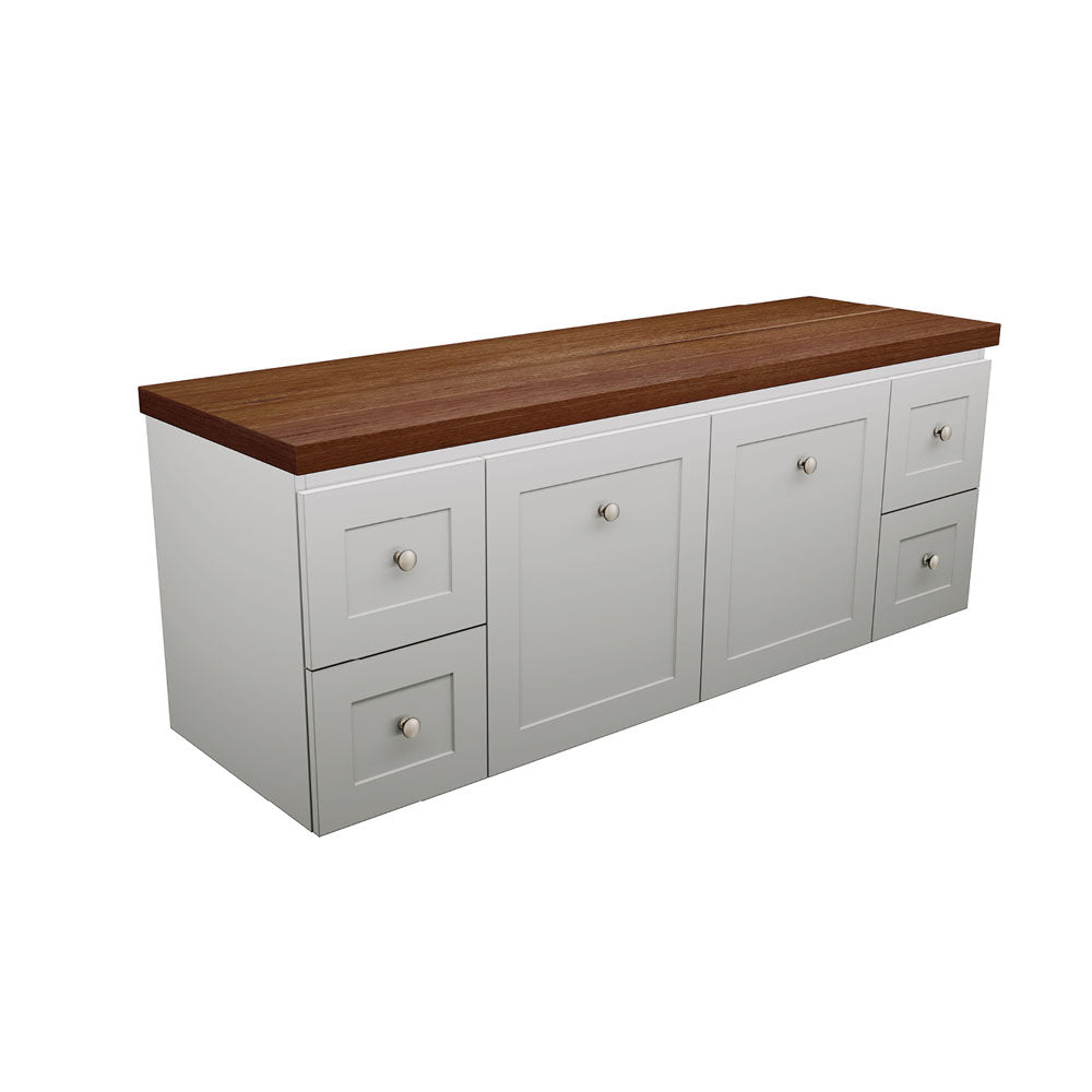 Newport Door & Drawer 1500 Double Bowl Wall-Hung Vanity, Hardwood Top