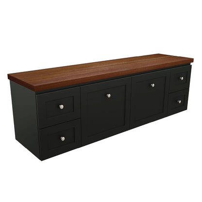 Newport Door & Drawer 1800 Double Bowl Wall-Hung Vanity, Hardwood Top