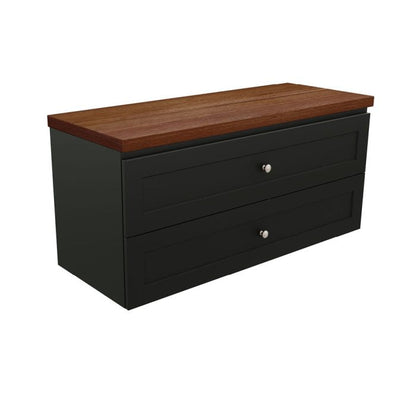 Newport All Drawer 1200 Double Bowl Wall-Hung Vanity, Hardwood Top