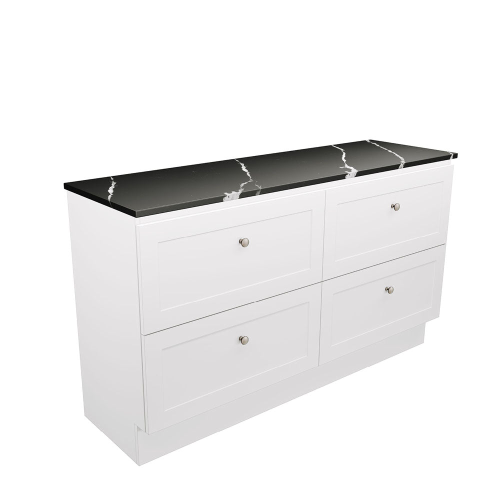 Newport All Drawer 1500 Double Bowl Floor Standing Vanity, Premium Stone Top