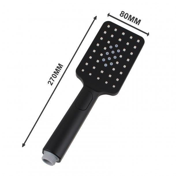 Square 3 Functions Black Rainfall Hand Held Shower Head