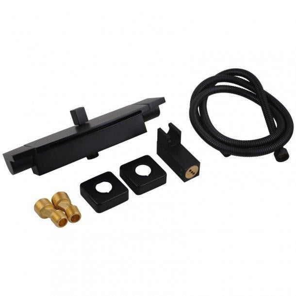 Square Black Handheld Shower without Spout & Mixer Diverter