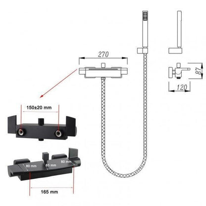 Square Black Handheld Shower without Spout & Mixer Diverter