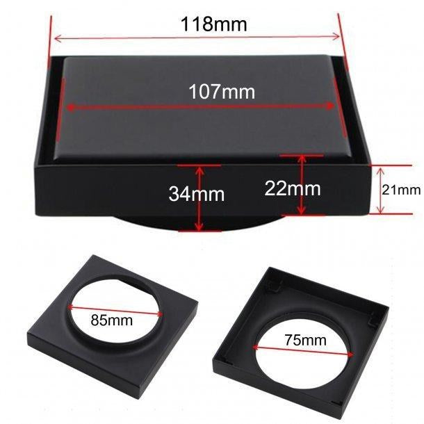 Black Shower Grate Floor Waste Drain Smart Insert Tile 120*120mm