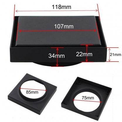 Black Shower Grate Floor Waste Drain Smart Insert Tile 120*120mm