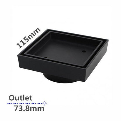 115*115mm Black Smart Tile Insert Floor Waste Shower Grate Drain(73.8mm Outlet)