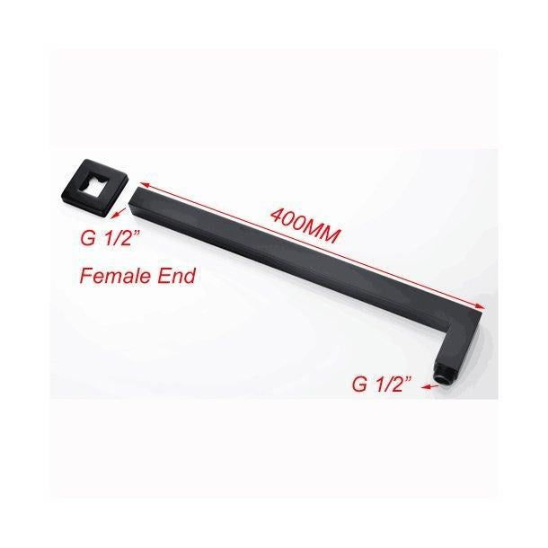 Square Black Brass Wall Mounted Shower Arm 400mm