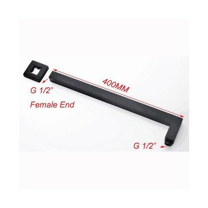 Square Black Brass Wall Mounted Shower Arm 400mm