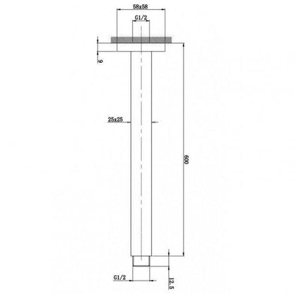 Square Black Ceiling Shower Arm 600mm