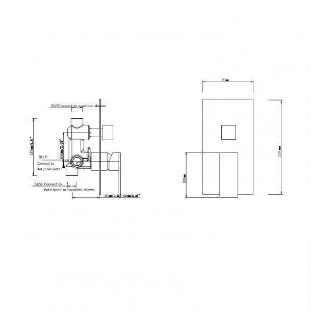Black Shower Bath Mixer Diverter Long Cover