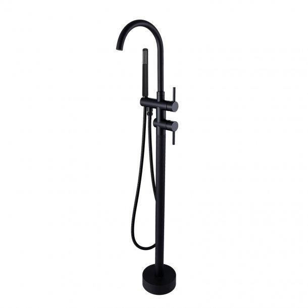 Black Round Freestanding Bath Mixer With Hand held Shower