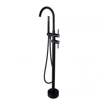 Black Round Freestanding Bath Mixer With Hand held Shower