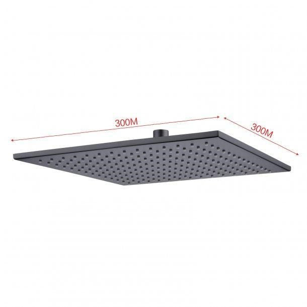 Square Black Brass Rainfall Shower Head 300mm