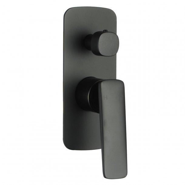 Square Black Wall Mixer With Diverter