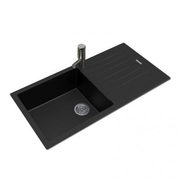 Black Granite Quartz Stone Kitchen Sink with drainboard TopUndermount 1000*500*200mm