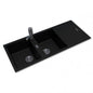 Black Granite Quartz Stone Kitchen Sink Double Bowls Drainboard TopUndermount 1160*500*200mm